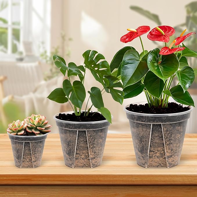 5 Sets 8 Inch Transparent Plastic Garden Pots Planter with Saucer Plant Planter Drainage Hole Plastic Pots for Plants Indoor and Out Door House Plants with 10pcs Plant Labels