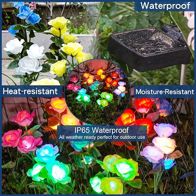 TONULAX Solar Garden Lights - Upgraded Outdoor Light, 7 Color Changing Rose Lights for Yard,Garden Decoration, Enlarged Solar Panel, More Realistic Rose Flower (4 Packs)
