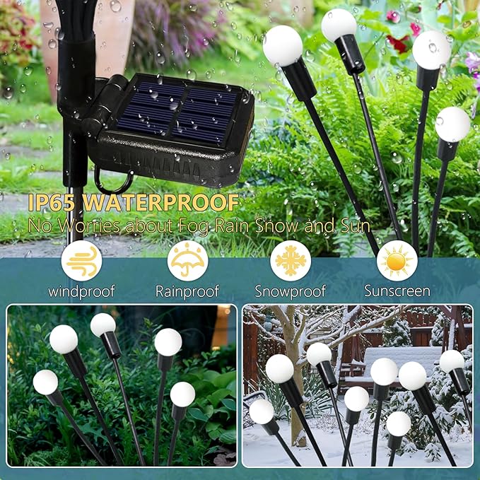 Solar Firefly Lights Outdoor, 8 Pack 96 LED Waterproof, Sway by Wind, Swaying Light for Yard Patio Backyard Garden Planter Flower Bed Pathway Outdoor Decoration (Warm White)