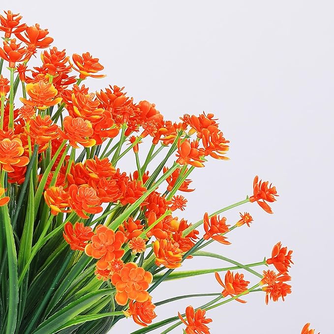 24 Bundles Artificial Fall Flowers Outdoor,No Fade Fake Plastic Flowers,Faux Autumn Plants for Thanksgiving Xmas Decor,Hanging Planters Indoor Outside Garden Porch Window Box Home Wedding