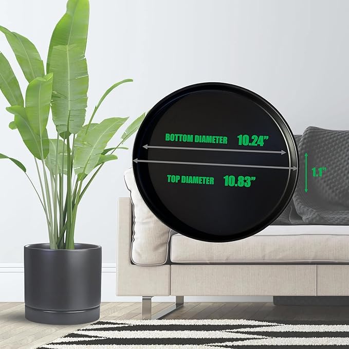 Ceramic Plant Saucer Pot Tray 10 Inch, Planter Saucers 4 5 6 7 8 9 10 11 12 13 Inch for Indoors Outdoor, Durable Sturdy Flower Drainage drip Water Tray for Glazed Pots Base (10.7 Inch-Black)