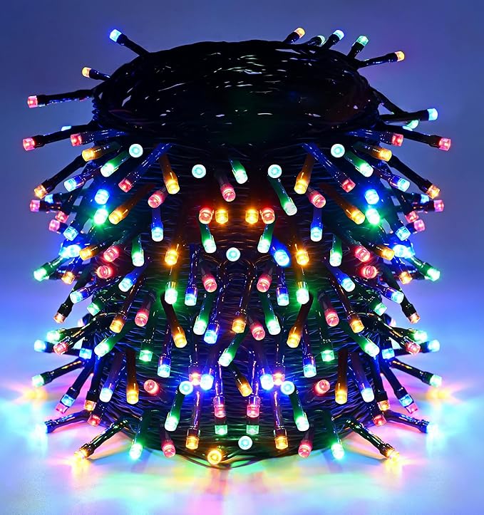 Outdoor String Lights, 300 LED 108Ft Christmas Light with Remote, 8 Lighting Modes, Powered Plug for Wedding Party Garden Tree Yard Indoor Decorations, Multi-Color