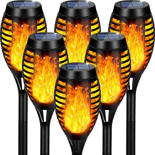 Solar Lights Outdoor Waterproof, Upgraded 6 Pack Solar Torch Light with Flickering Flame for Garden Decor, Mini Solar Outdoor Lights LED Tiki Torches for Outside Patio Yard Pathway Decoration