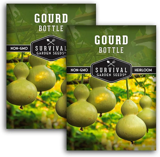 Bottle Gourd Seed for Planting - 2 Packets with Instructions to Plant & Grow Birdhouse or Calabash Gourds in Your Home Vegetable Garden - Non-GMO Heirloom Variety Plant Seed - Survival Garden Seeds