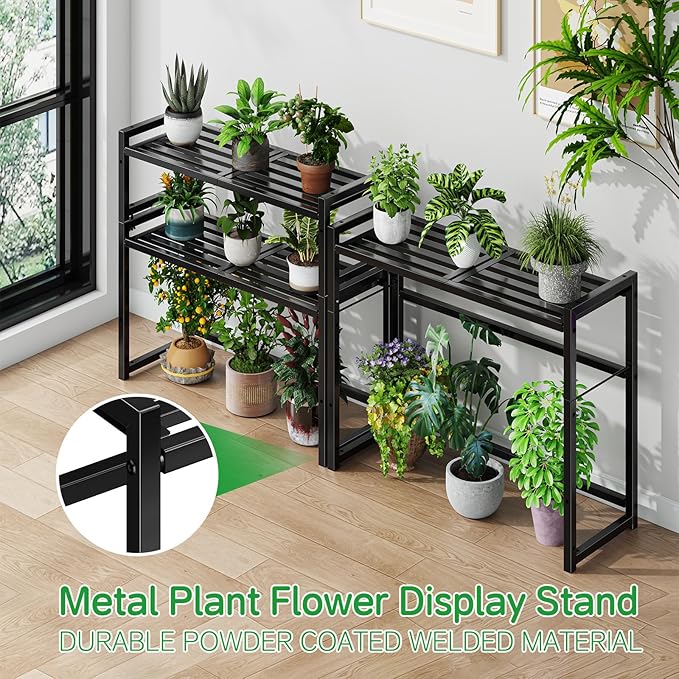3-Tier Plant Stand Outdoor Indoor Waterproof, Stackable Heavy Duty Tall Plant Shelf Flower Pot Holder, Display Rack for Garden, Patio, Balcony, Black