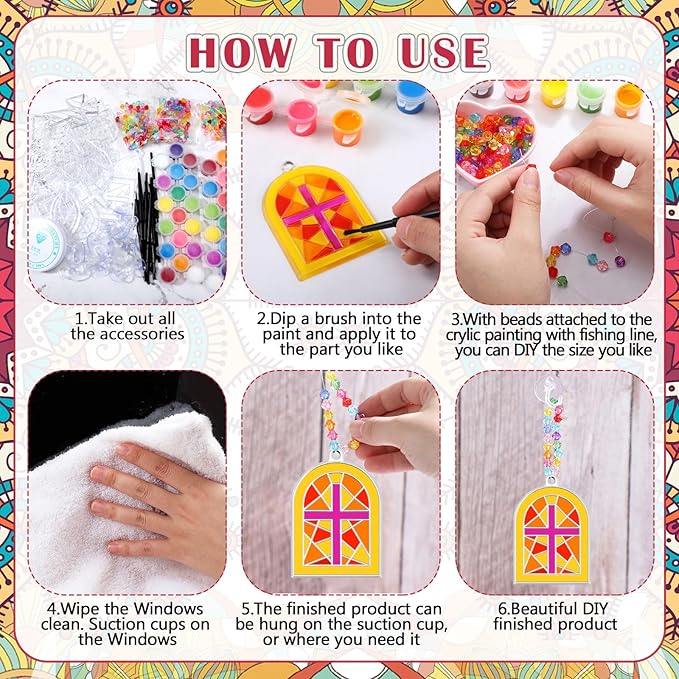 30 Sets Cross Suncatchers Window Art Kits, Christian DIY Sun Catchers Bulk Religious Crafts Paint Your Own Cross Window Ornaments for Boys Girls VBS Sunday School Classroom Home Party Decor