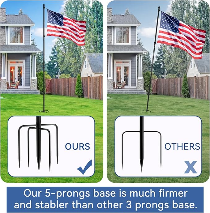ZMTECH 10 FT Flag Pole with American Flag in Ground, Extra Thick Flag Pole Kit for Yard,Windproof Ground Flag Poles for Outside House Residential or Commercial（1 PACK）
