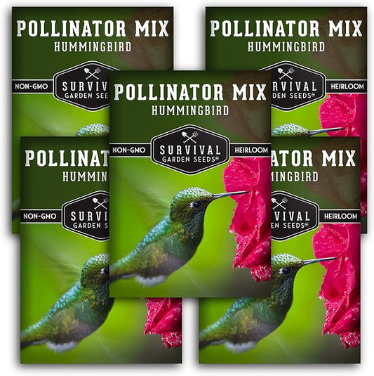 Survival Garden Seeds - Hummingbird Pollinator Mix Wildflower Seed for Planting - 5 Packs with Instructions to Plant & Grow Nectar Flowers in Your Home Vegetable Garden - Non-GMO Heirloom Varieties