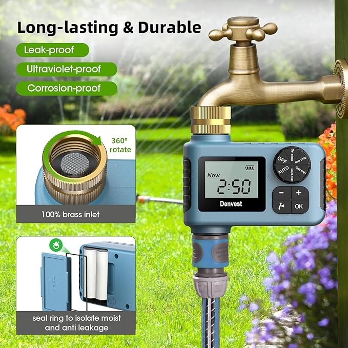 2 Packs Hose Timer with Brass Inlet, Water Timer for Garden Hose Faucet, Sprinkler Timer Outdoor