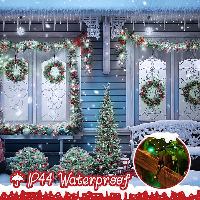 Minetom Red & Green Christmas Lights, 66ft 200 LED Outdoor Christmas Lights Connectable, 8 Modes Mini Christmas String Lights Plug-in Mini Xmas Tree Lights with Timer for Outside Garden Party Decor