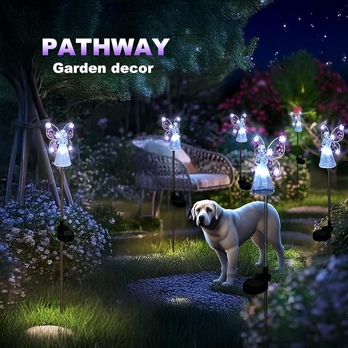 Solar Angels for Cemetery, Fairy Angel Solar Powered Fairy Waterproof Light, 2pcs LED Outdoor Decorative Light, Grave Decorations for Cemetery, Solar Lights for Outside Gardening Supplies