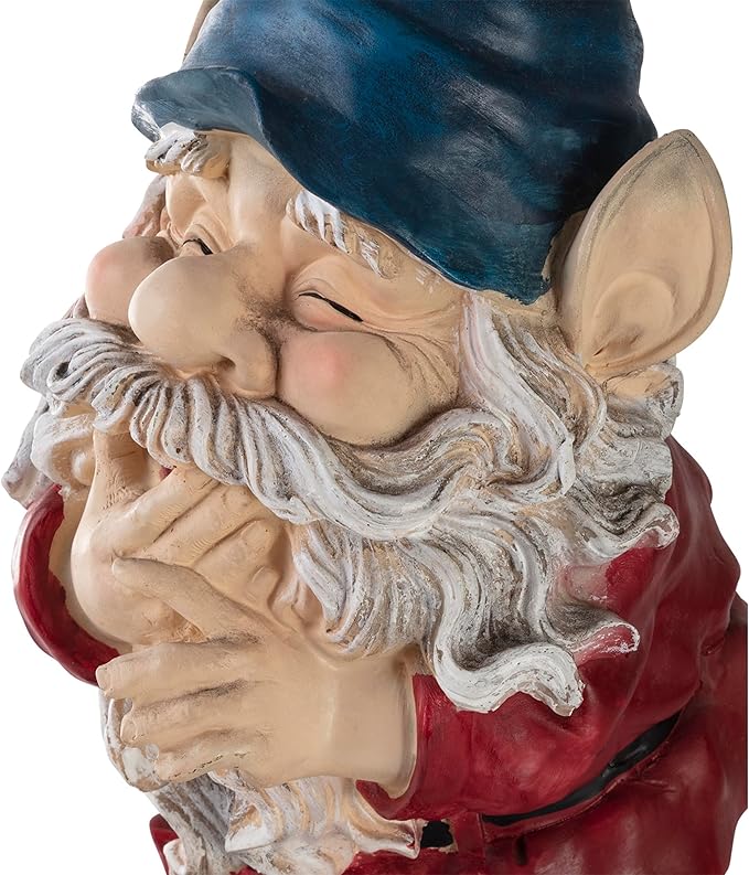 Alpine Corporation 15" Tall Outdoor Garden Gnome Smiling Yard Statue Decoration, Multicolor