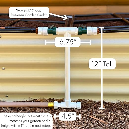 Garden Grid Connection Manifold | Connect Neighboring Garden Grids or Just 1 and/or Daisy-Chain from Manifold to Manifold with Garden Hoses to Connect Many Garden Grids | 12” Height