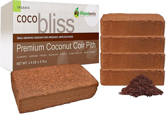 Coco Bliss 650gm Bricks (5-Pack) - Organic Coco Coir for Plants - OMRI-Listed Coco Coir for Garden Soil & Potting Mixes - Coconut Fiber Mixes with Potting Soil for Indoor Plants & Outdoor Plants