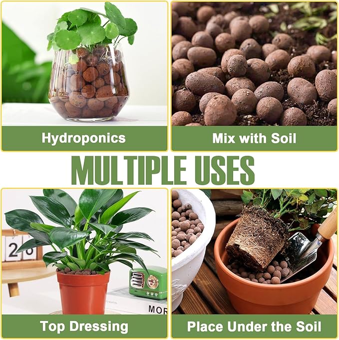 16 LBS Organic Clay Pebbles 4mm-16mm Leca for Plants 100% Natural Hydroton Clay Pebbles for Hydroponic Growing Gardening Orchids Drainage Decoration Aquaponics