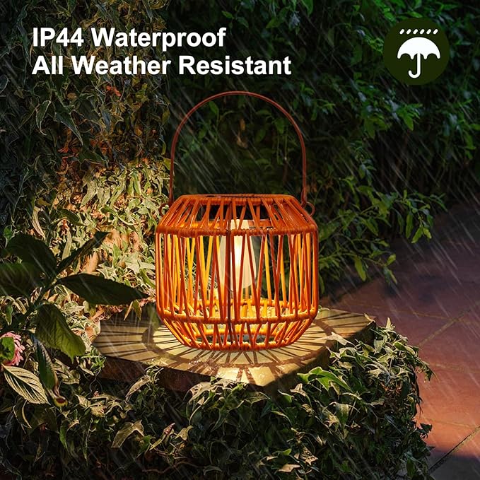 Solar Lanterns,Solar Boho Lanterns Outdoor Waterproof Wicker Lights for Outside Hanging Rattan Lights Outdoor Woven Lamp Decoration for Garden,Yard,Patio,Porch,Trees,Lawn,Pathway,2 Pack