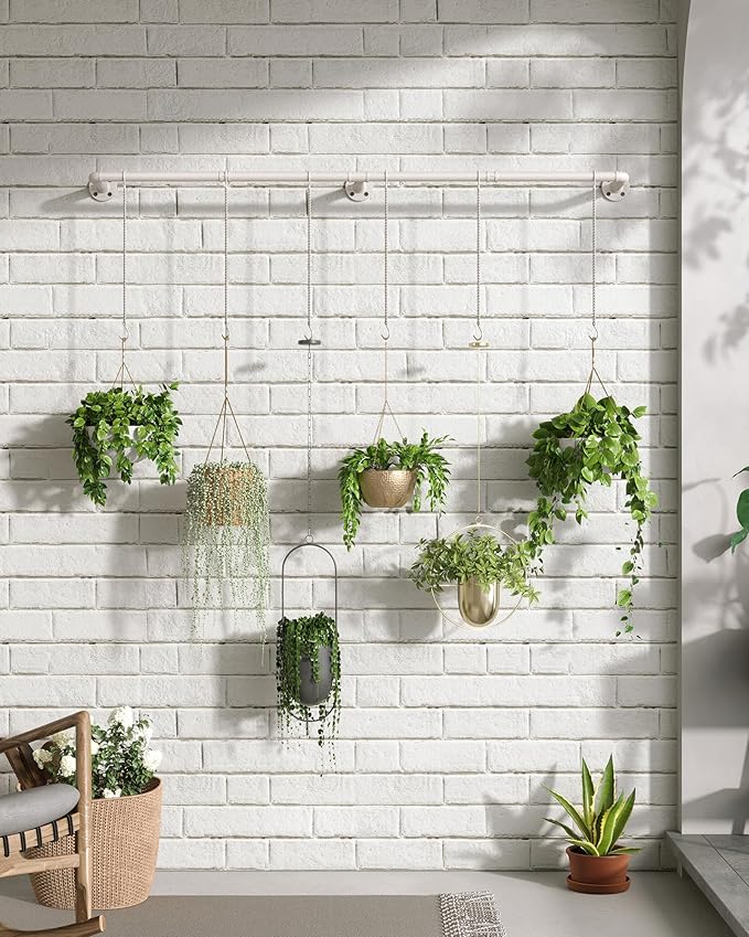 Plant Hanger Indoor, Hanging Planters for Indoor Plants with 6 Hanging Chains, Wall Plant Hanging Rod for Window Ceiling, 65 Inch, Metal/White…