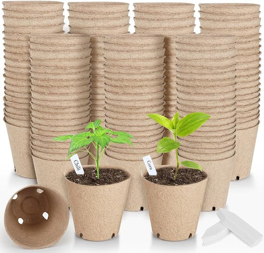 130 Pcs Organic Peat Pots, 3.15 Inch Nursery Pot, Round Plant Seedling Pots with Drainage Holes, Small Seed Starting Starter Tray Bulk, Garden Germination Container with 130 Planting Labels