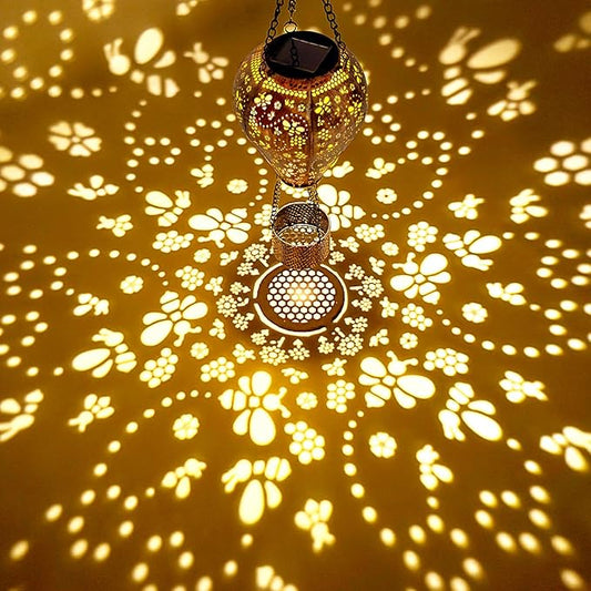 Bee Decor Hot Air Balloon Solar Lantern – Outdoor Decorative Hanging Light for Garden Yard Patio Porch Lawn and Pathway – Unique Housewarming, Birthday Gift for Women Mom Grandma