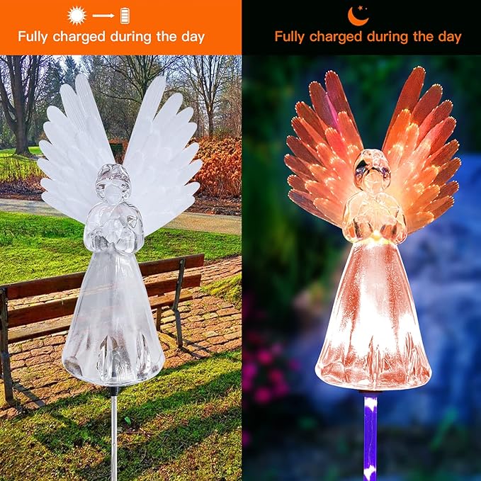 Solar Angel Lights Outdoor Decorative,Memorial Remembrance Gifts for Loved Ones,Multi-Color Changing LED Stake Light for Cemetery Grave Decoration