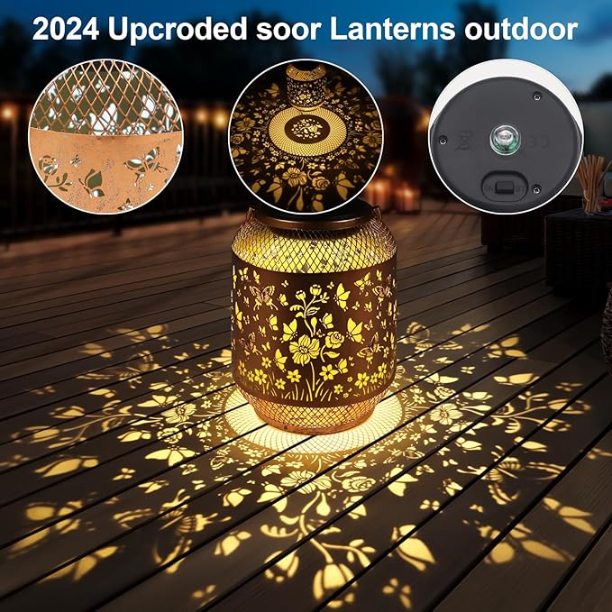 Butterfly Solar Lanterns Outdoor, Birthdays Gifts for Women Mom Grandma, Metal Waterproof Hanging Hollow Out Garden Decorative Solar LED Light for Yard, Patio, Lawn, Porch, Backyard