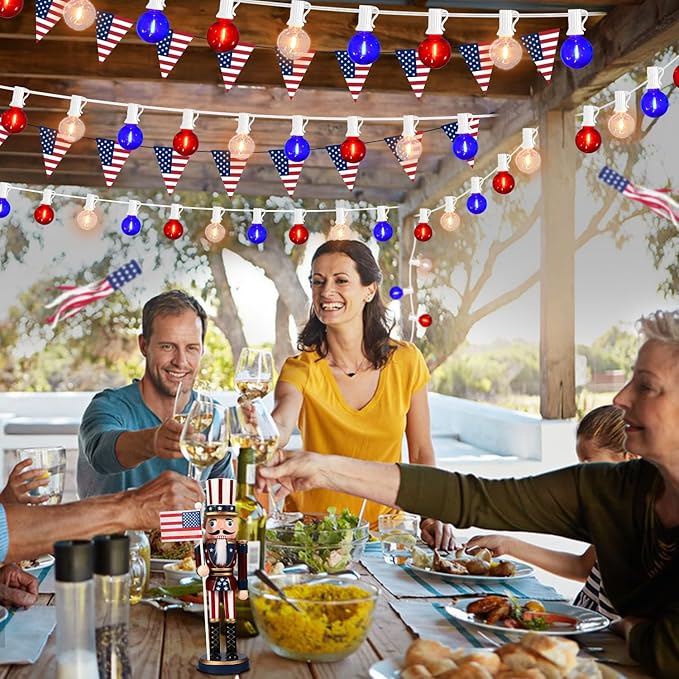 50Ft LED G40 Red White and Blue Lights Outdoor 4th of July Lights with 50+3 Shatterproof Bulbs for Patriotic Decor in Yard Garden Patio - Light up Memorial Day 4th of July Decorations Outdoor, 0.6W
