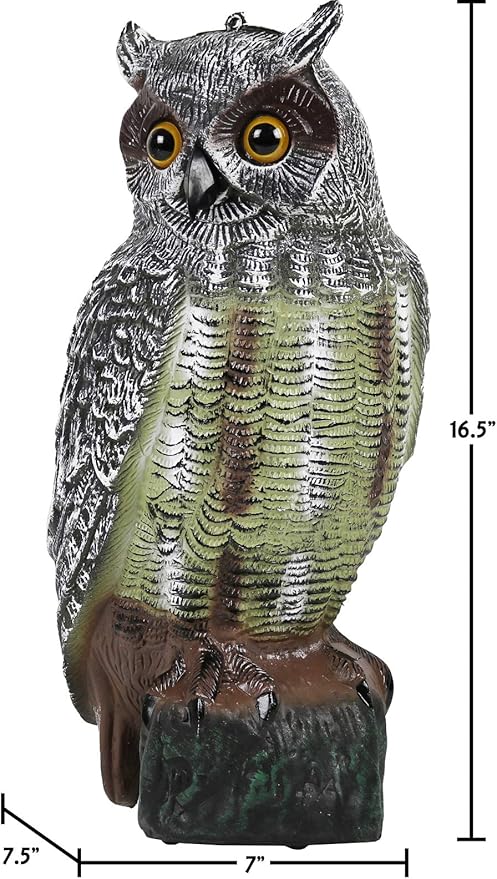 Galashield Owl Decoy | Plastic Owls to Scare Birds Away | Owl Statue for Garden & Outdoors 16.5" Tall [Pack of 2]