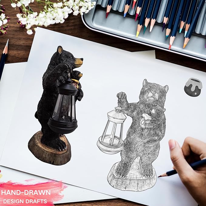 Garden Statues Bear with Solar Lantern, Outdoor Bear Figurines Decorations for Patio Yard Lawn Ornaments, Gifts for Mom/Grandma Birthday Housewarming