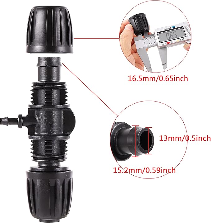 Barbed Tee 1/2 Inch to 1/4 Inch Irrigation Tube Fittings for (1/2'' ID x 0.60''-0.63'' OD) 16mm Drip Tubing Anti-Drop Barbed Connectors,10 Pcs
