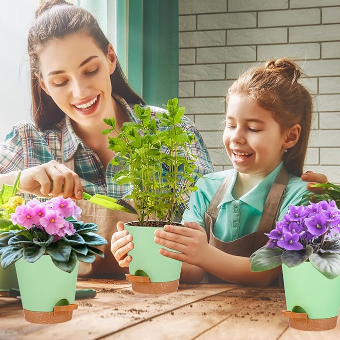 5in Self Watering Pots for Indoor Plants - 3pcs Bottom Watering African Violet Planters with Drainage, Plastic Houseplant Flower Pots for Venus Fly Trap Snake Plant Succulent Garden Live Plants