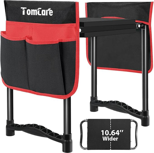 TomCare Upgraded Garden Kneeler and Seat Widen Soft Kneeling Pad Garden Tools Stools Garden Bench with 2 Larger Tool Pouches Outdoor Foldable Sturdy Gardening Tools Gifts for Gardeners, Black