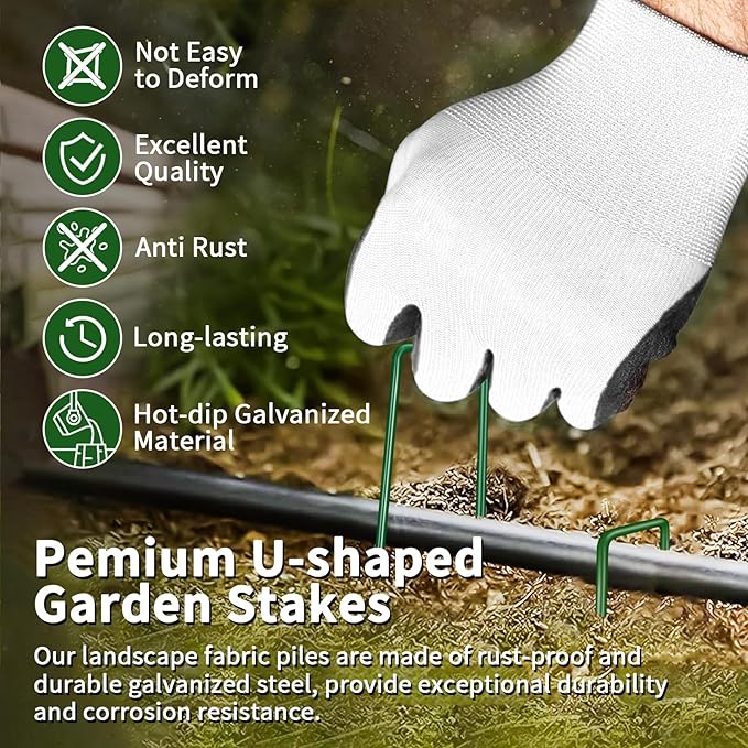 10PCS 6-Inch Galvanized Garden Landscape Staples Stakes, Heavy-Duty Sod Pins Anti-Rust 11 Gauge Garden Stakes, Plant Stakes for Weed Barrier Fabric Ground Cover Tubing Soaker Hose Drippers Irrigation