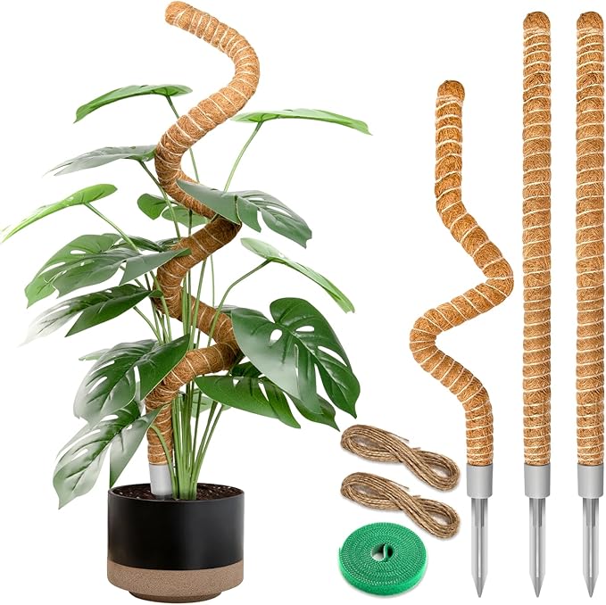 48 Inch Moss Pole, 3 Pack Bendable Moss Pole for Plants Monstera, Climbing Plants Indoor, Support Stakes, Coco Coir Poles, Trellis, Potted Plant Sticks Support