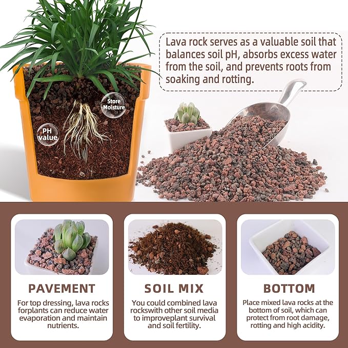 18lb Mix Lava Rocks for Plants-Horticultural Volcanic Rock Gravel for Landscaping Plants Drainage, Succulents, Bonsai, Vase Fillers, Terrarium Plants, Top Dressing