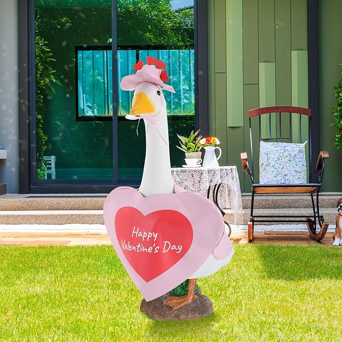 Valentines Goose Outfit Heart Porch Goose Clothes Pink Valentine Outfits for 23" H Statue, Concrete Cement Costume Outdoor Patio Yard Lawn Art Decoration