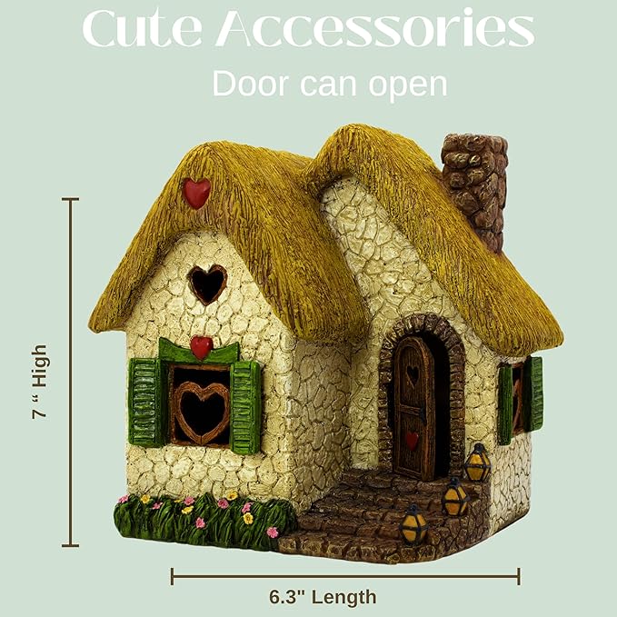 Fairy Garden House Kit – Complete with Accessories, House 7” High with Door That Opens & Fairies for Outdoor Gardens – 4 Pieces