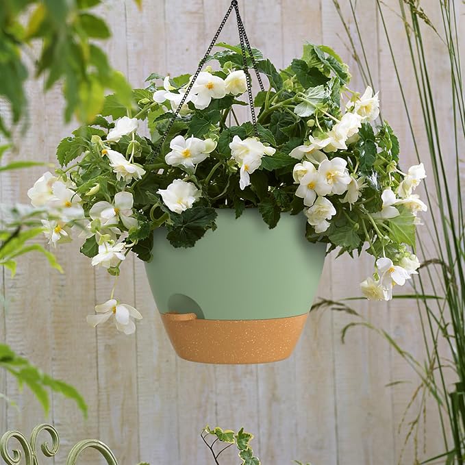 ZMTECH 12 Inch Hanging Planters for Indoor Outdoor Plants, 2 Pack Self Watering Hanging Plant Pots with Drainage Hole, Visual Reservoir, Plastic Flower Hanging Pots with Watering Lip (Green)