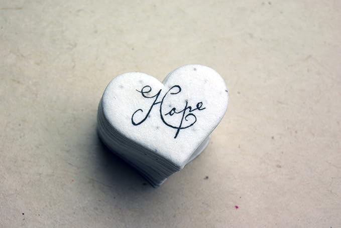 Of The Earth Handmade Paper - Wildflower Seed Paper Small Heart Tags - Calligraphy Variations - 1.75" X 1.5" - Set of 50 (Hope)
