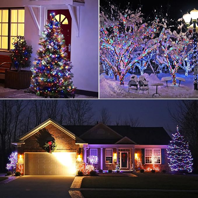 Minetom Christmas Lights, 128ft 400 LED Outdoor Christmas Tree Lights with Remote, 8 Modes Christmas String Lights Plug in Xmas Tree Lights with Timer for Outside Party Decor, Warm White & Multicolor