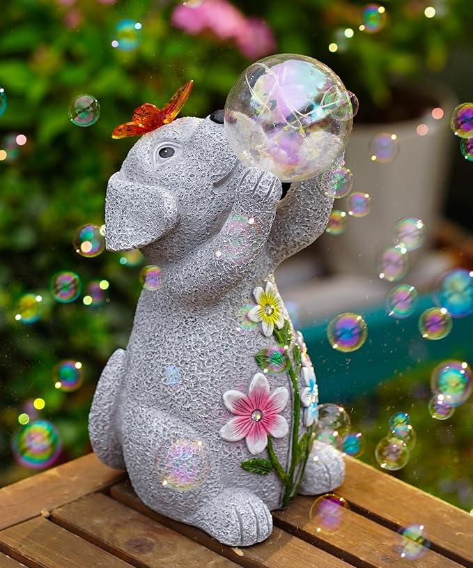 Solar Funny Dog Statue for Garden: Outdoor Sculptures with Ball Lights and Butterfly Clearance Lawn Ornaments Yard Porch Patio Balcony - Gifts for Mom Grandma