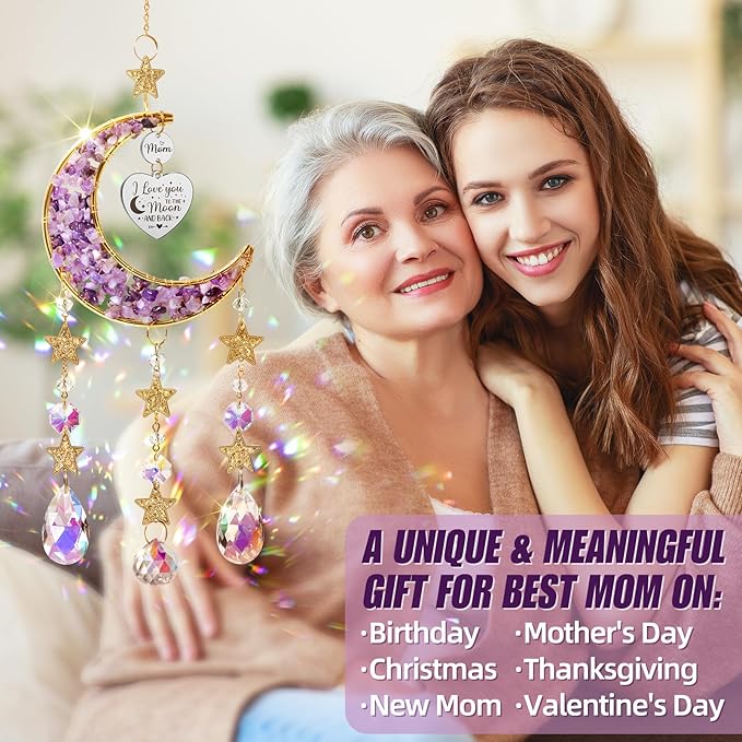 Best Mom Gifts for Mom from Daughter Son Kids, Mom Birthday Gifts for Mother-in-Law Mom, Moon Crystal Suncatcher for Window Hanging New Mom Gifts for Women Wife
