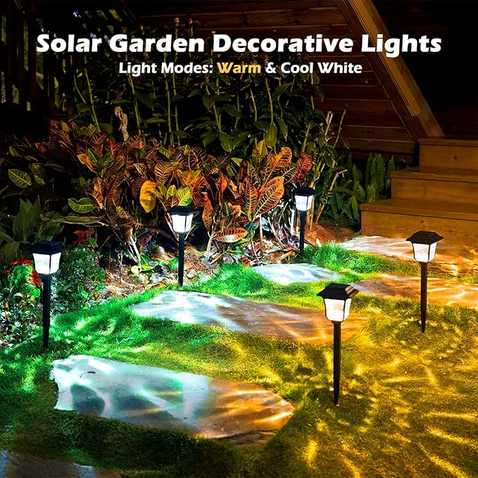 LeiDrail Solar Pathway Lights 8 Pack Solar Garden Lights with 2 Modes Waterproof Outdoor Path Light Warm White/Cool White LED Landscape Lighting for Yard Lawn Sidewalk Driveway Garden