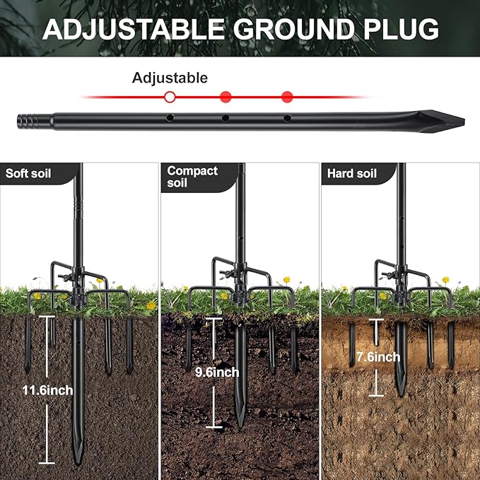 Bird Feeder Pole, 46 Inch & 5/8 Inch Diameter Stainless Steel Heavy Duty Shepherds Hooks for Outdoor to Hang Outdoor Lights with 5 Prongs Base, Rustproof for Garden Decor or Wedding Decors(Black)