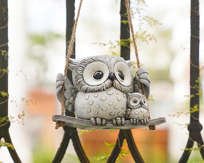 Swing Owl Hanging Planters for Indoor Plants, Cute Small Succulent Pots with Drainage Hole, Unique Resin Plant Hangers Outdoor, Hanging Plant Holder for String Of Pearls, Gift Ideas for Mother