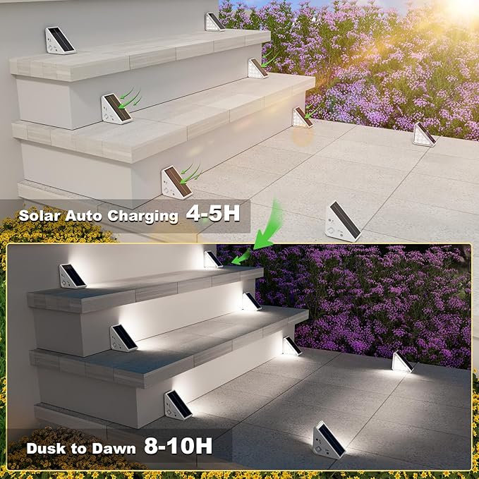 VOLISUN Solar Step Lights for Outside, Solar Stair Lights Outdoor Waterproof IP67, LED Outdoor Step Lights, Outdoor Stair Lights Decor for Deck, Front Step, Front Porch and Patio (8 Pack,Cool White)