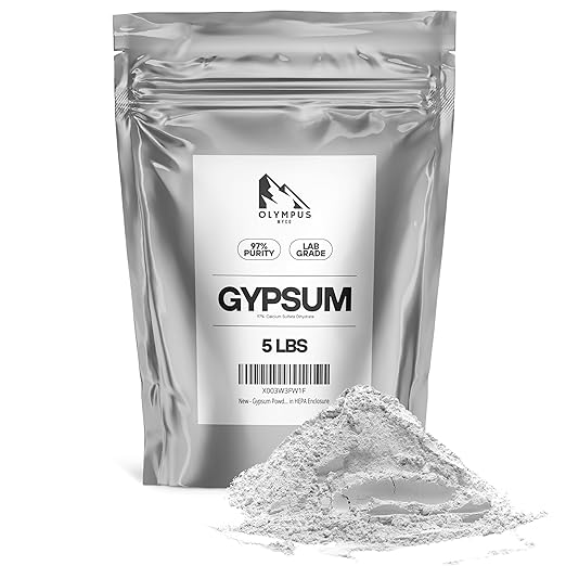 Gypsum Powder for Mushroom Substrate (5 lbs), Lab Grade, Garden Soil Amendment Adds Calcium, Repairs Salt Damage & Root Growth (Calcium Sulfate Dihydrate), Packaged in HEPA Enclosure