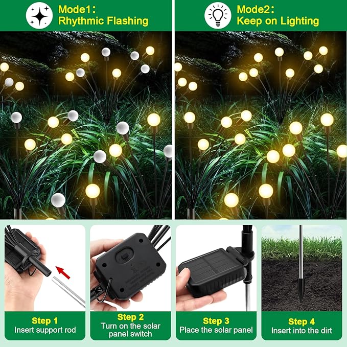 Solar Garden Lights - 6 Pack Solar Firefly Lights Outdoor Waterproof New Upgraded Swaying Landscape Lighting for Outside Pathway Patio Yard Garden Outdoor Decor Sway by Wind 8 LED Warm White