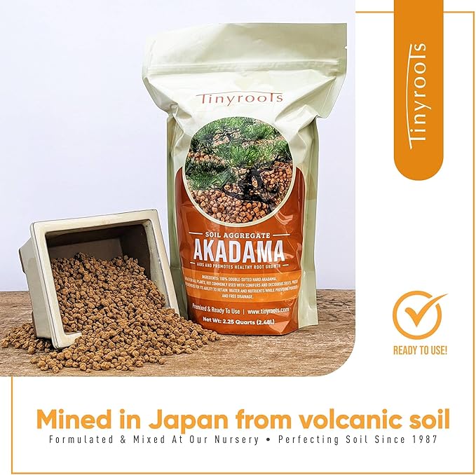 Akadama 2.25qt Bonsai Soil, Sifted Through 1/8 Inch Mesh Then Through 1/16 Mesh, Dust and Small Particles Removed