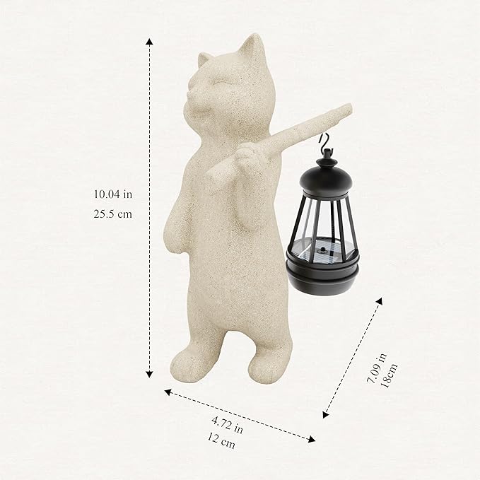 Solar Powered Garden Resin Statue Lights, 10 Inch Waterproof Outdoor Animal Cute Cat Figurine Lights, Suitable for Patios, Balconies, Lawns, Courtyards, Etc. (Walking)