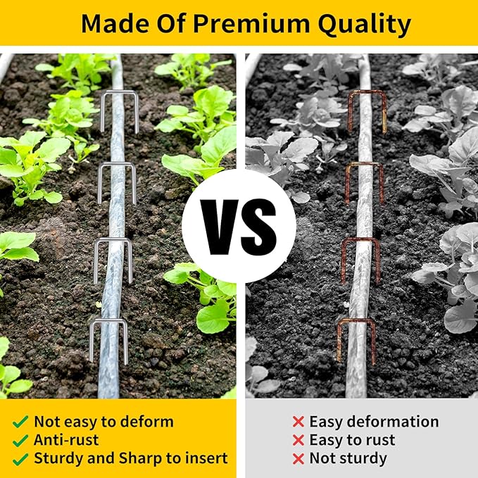 CEWOR 200 Pack Landscape Staples 6 Inches, 11 Gauge Galvanized Landscape Fabric Stakes Metal Garden Ground Stakes Sod Pins for Lawn, Barrier Fabric, Holding Fence, Ground Cover